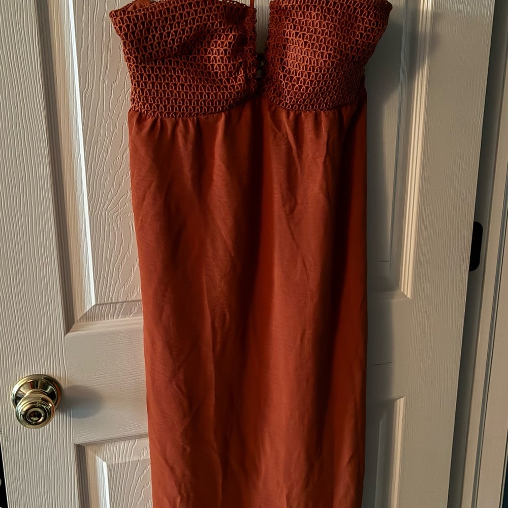 Elegant Rust Strapless Dress